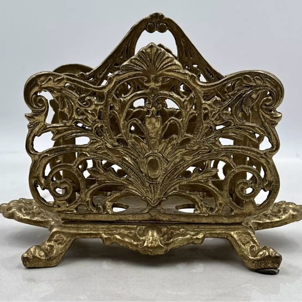 Antique French Art Nouveau Brass Ornate Tissue/Letter Holder Bradley & Hubbarb